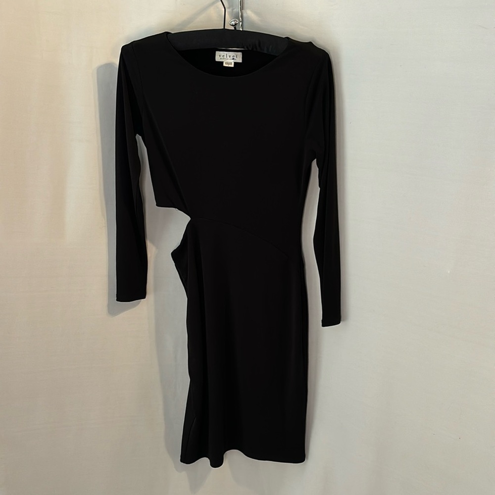 Velvet by Graham & Spencer black bodycon cutout waist long sleeve dress Small